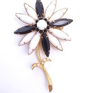 Vintage Brooch Acrylic Flower Stem, Gold Tone White, Riveted, 3.25" Long